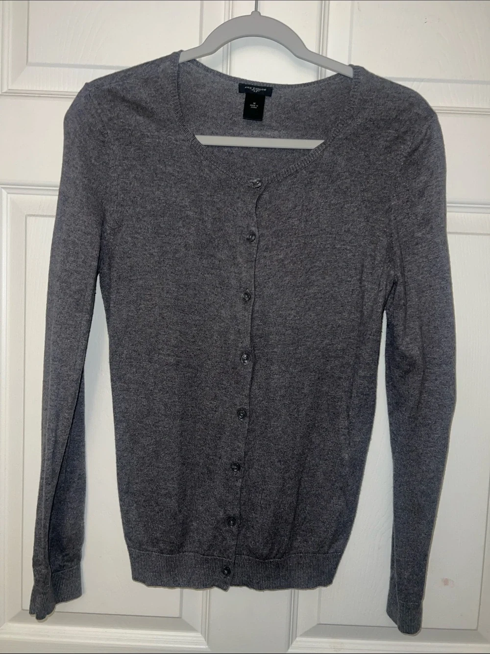 Ann Taylor Gray Button-Up Lightweight Knit Cardigan